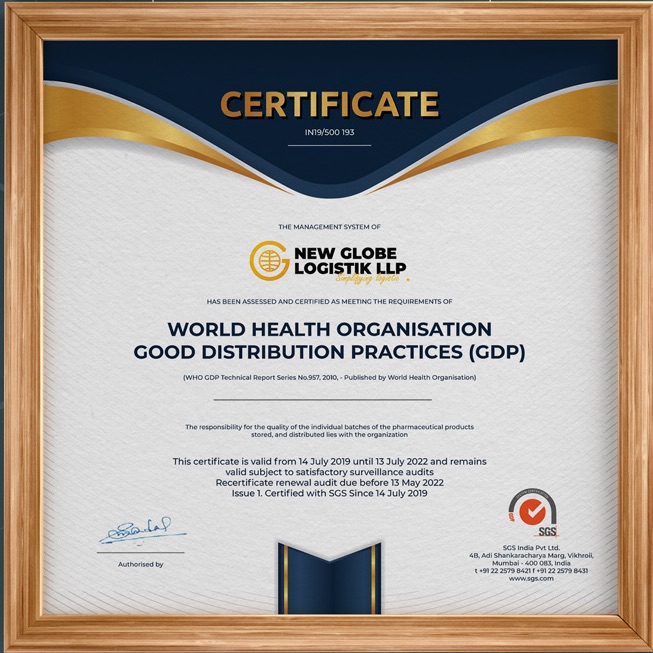 NEW GLOBE LOGISTIK (India) obtains GDP Certification